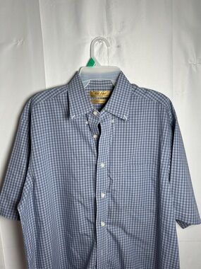 Roundtree & Yorke Light Blue Gingham Short-Sleeve Button-Down Shirt